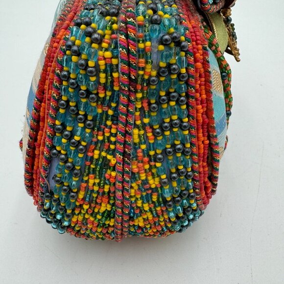 Mary Frances floral motif beaded bag teal orange green *read* - Picture 10 of 16